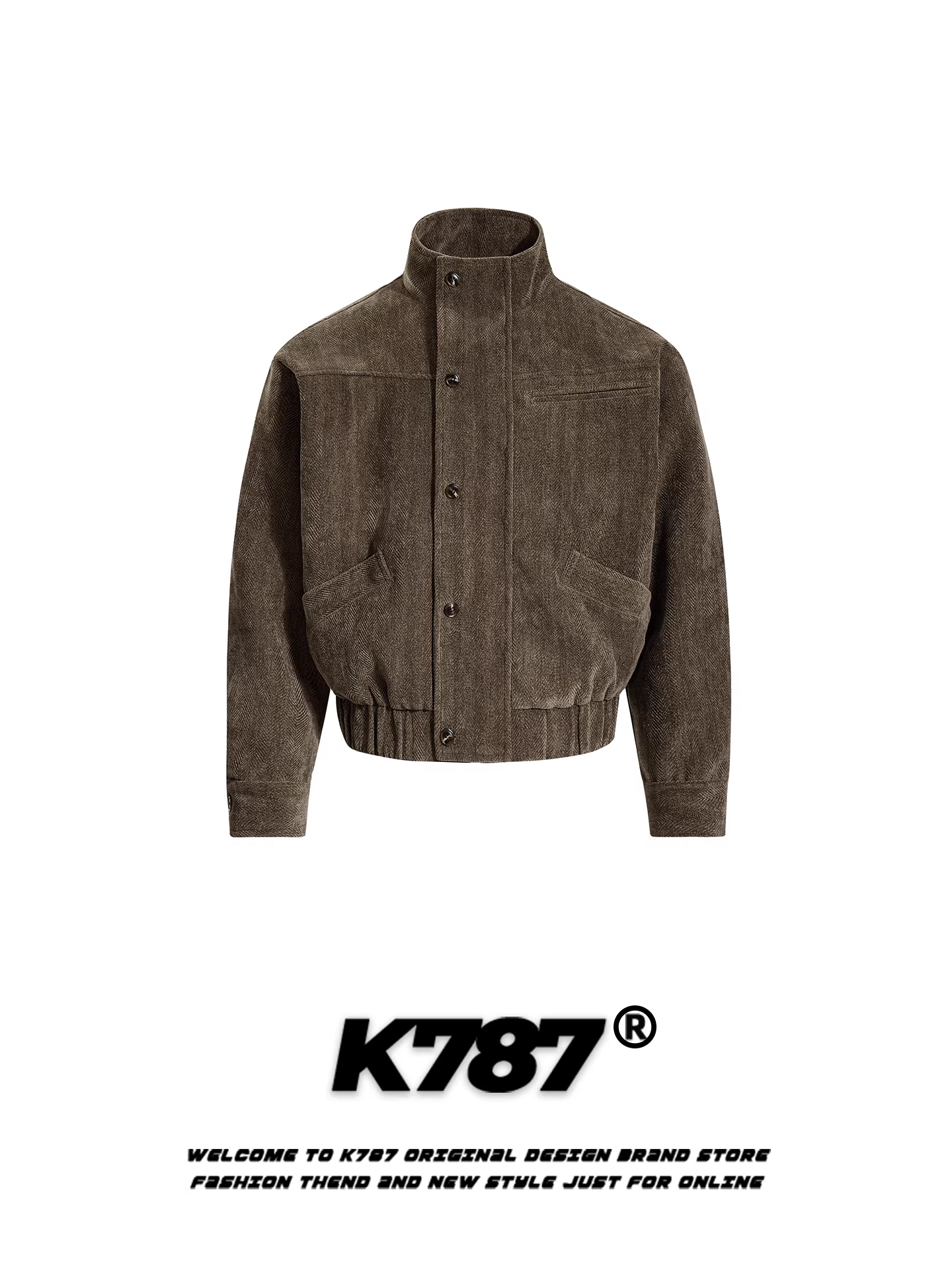 Áo khoác cổ đứng bằng vải nhung kiểu Mỹ K787 dành cho nam và nữ, dáng rộng, kiểu dáng thu đông gọn gàng, áo khoác cardigan cặp đôi