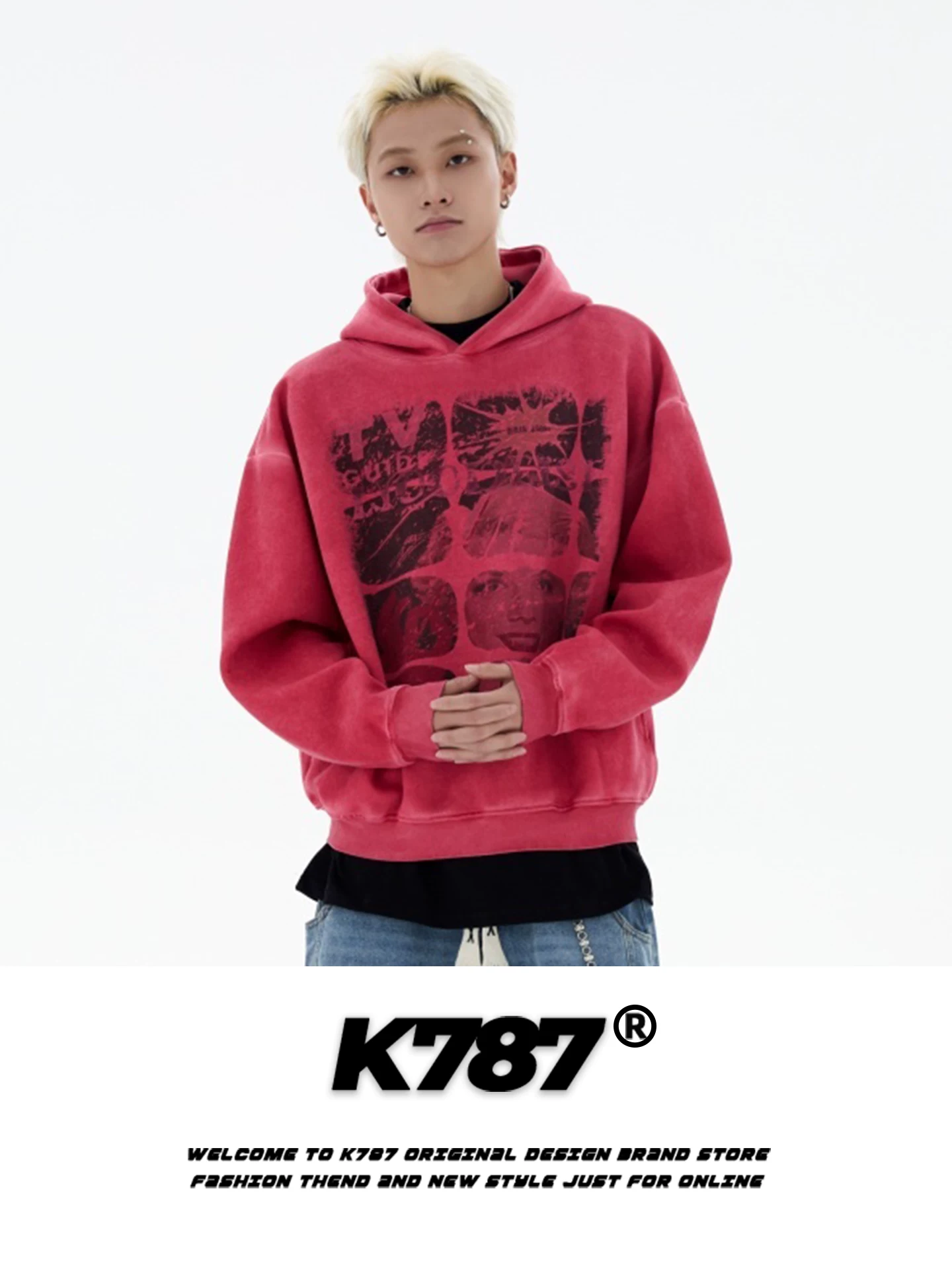 Áo hoodie in họa tiết cổ điển Mỹ K787, kiểu dáng unisex, rộng rãi, thoải mái, hợp thời trang, áo khoác cặp đôi.