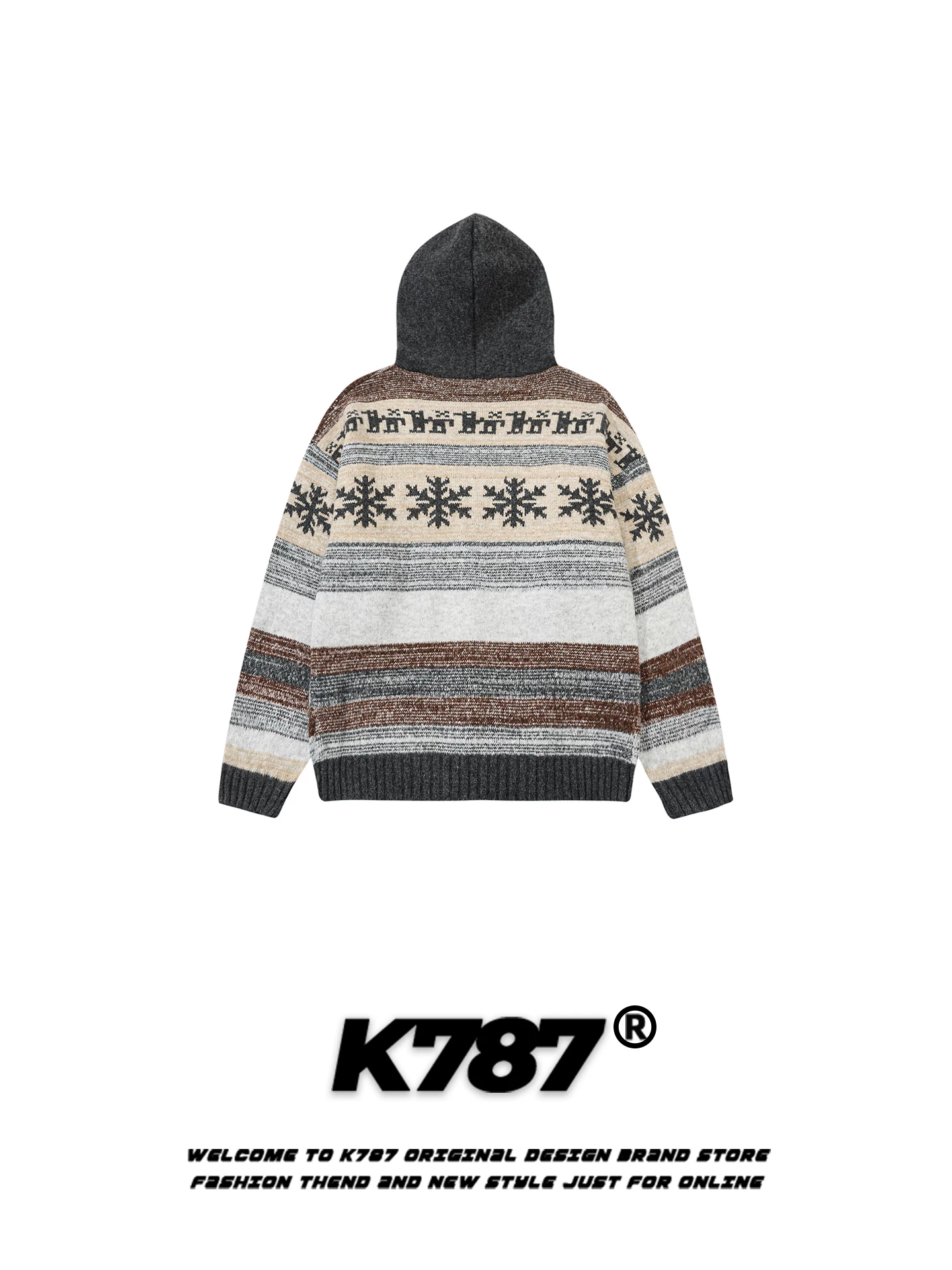 Áo len dệt kim có mũ trùm đầu kiểu cổ điển Mỹ K787 dành cho nam và nữ, áo len cardigan ấm áp, dáng rộng, giản dị, trẻ trung