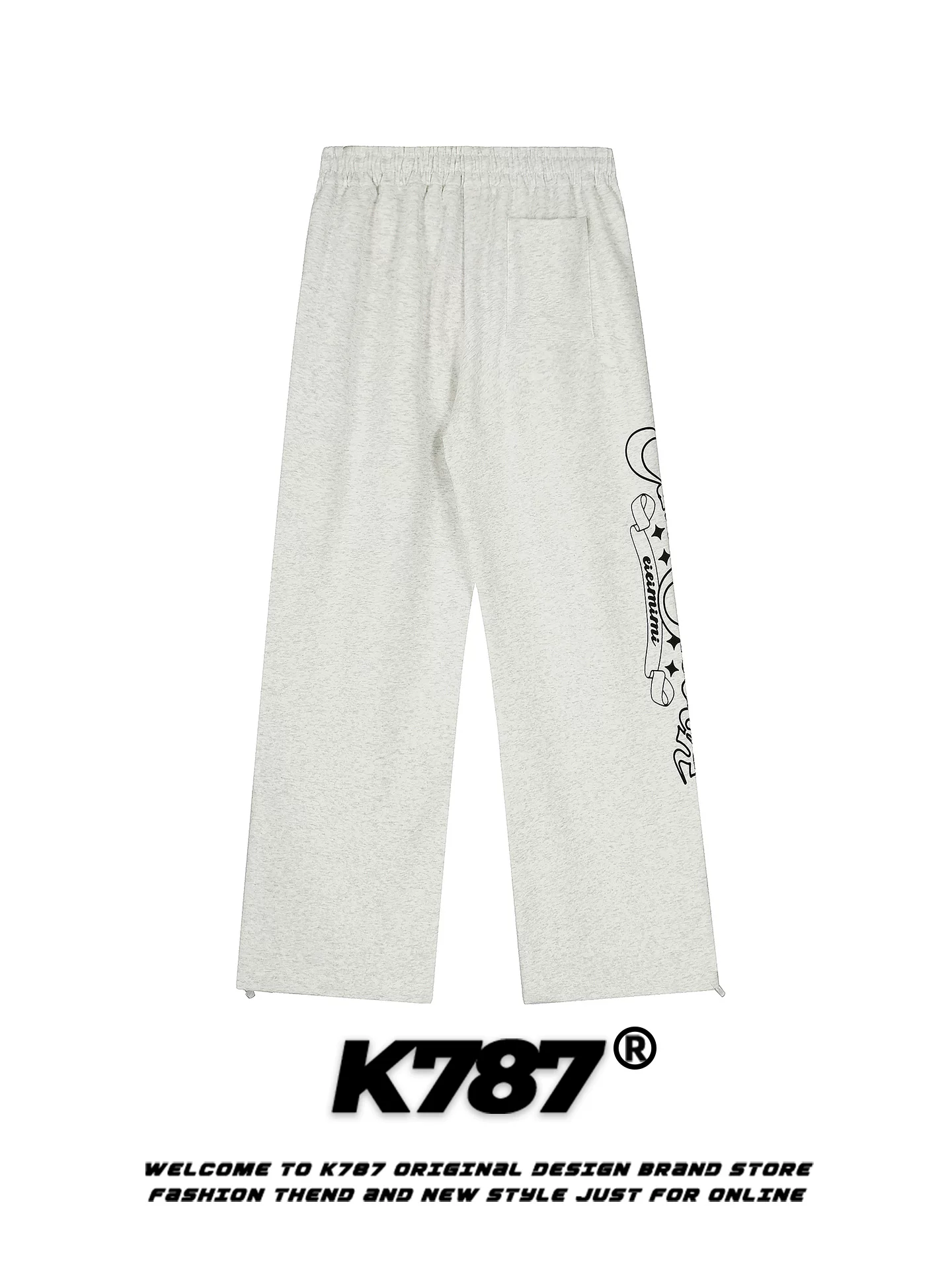 Quần thể thao rộng ống, cạp cao, kiểu dáng năng động, in họa tiết bên, phong cách casual Mỹ K787 dành cho nam và nữ