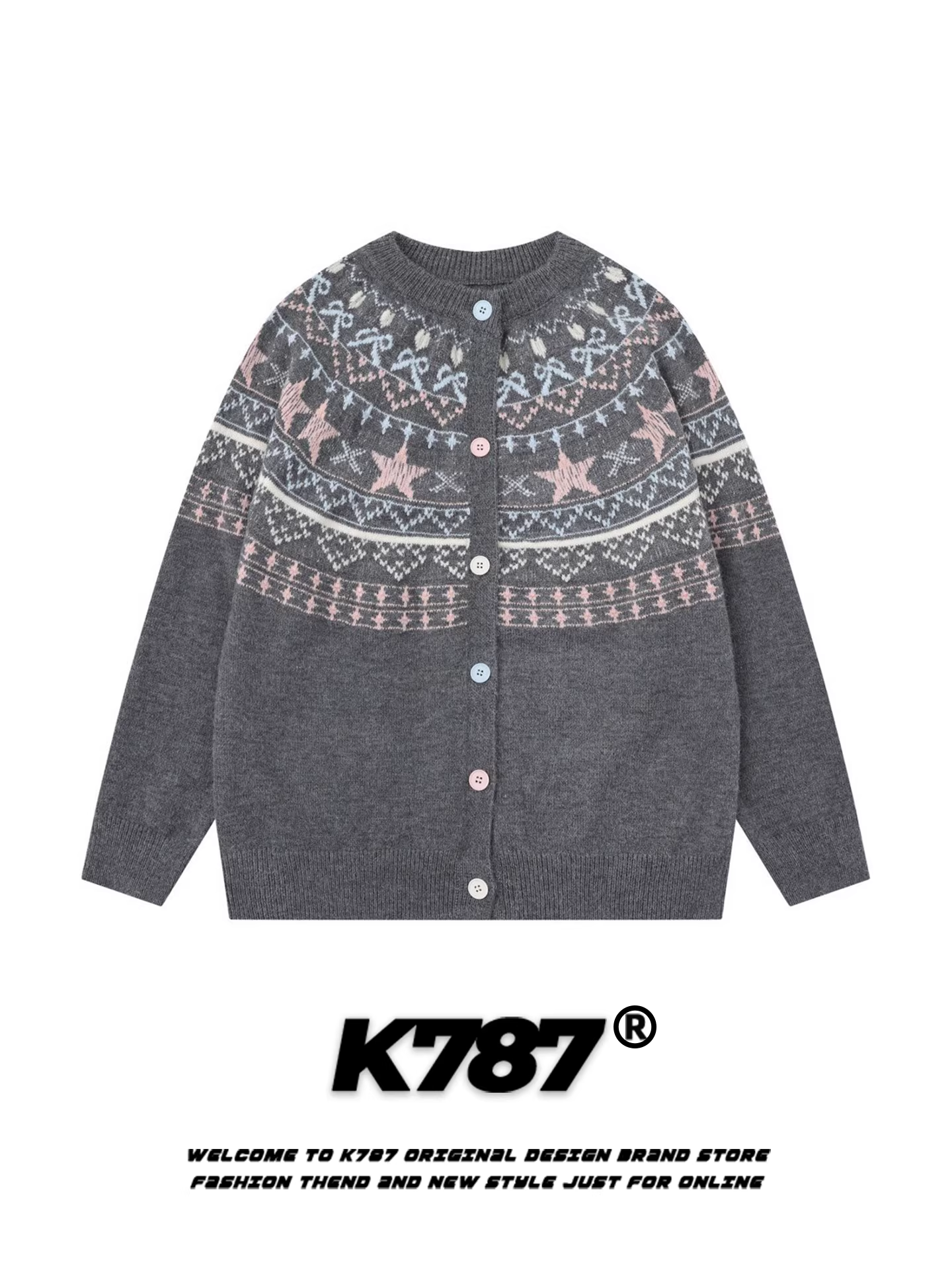 Áo len cardigan kiểu Mỹ cổ điển K787 dành cho nữ, phong cách giản dị, thoải mái, áo khoác màu xám dệt kim dành cho người đi làm.