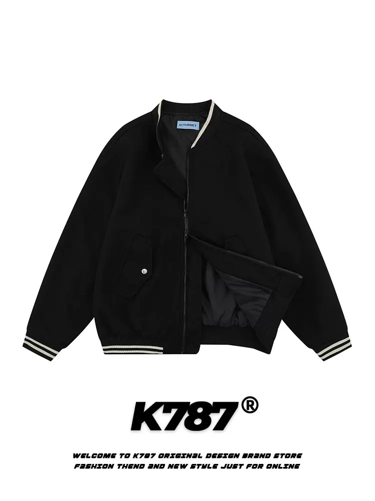 Áo khoác kiểu đại học K787 kiểu Mỹ cổ điển, phối nhiều mảnh ghép, đính khuy, unisex, dáng rộng, đa năng, kiểu áo khoác bóng chày
