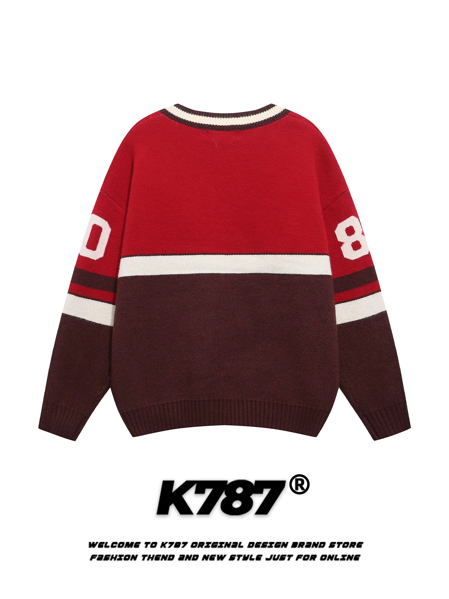 Áo len dệt kim cổ chữ V thêu chữ phong cách retro Mỹ K787 dành cho nam và nữ, kiểu dáng thể thao rộng rãi, thoải mái, áo đôi.