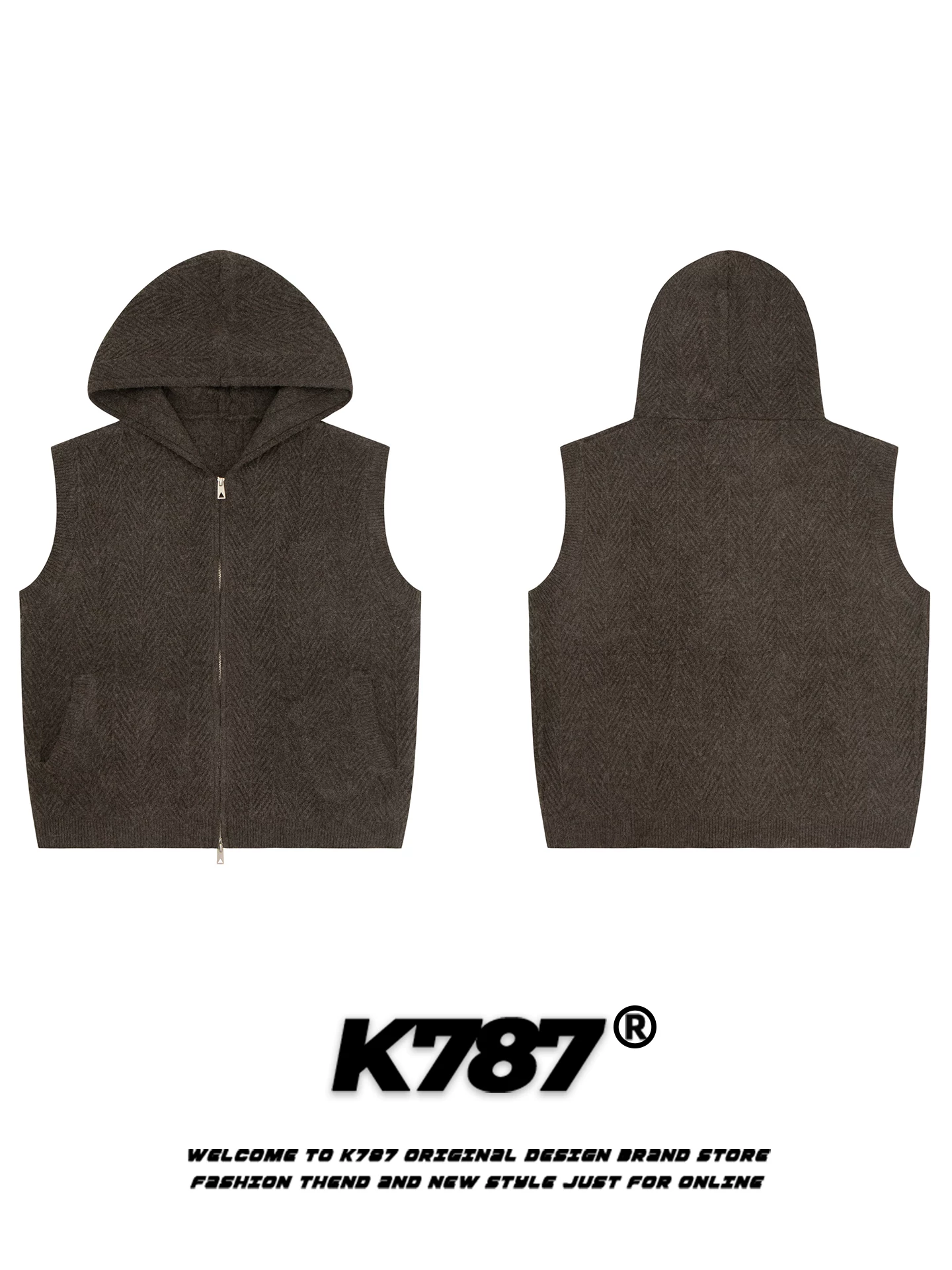 Áo len cardigan có mũ trùm đầu màu trơn kiểu Mỹ cổ điển K787 dành cho nam và nữ, áo gile xếp lớp rộng rãi, áo len cặp đôi ấm áp.