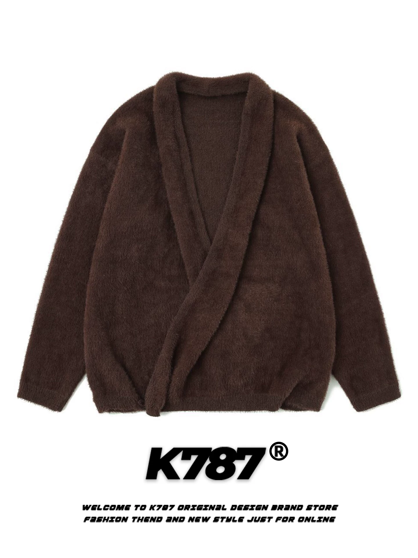Áo len cardigan dáng rộng phong cách retro Mỹ K787 dành cho nam và nữ, kiểu dáng rộng rãi và thoải mái, áo khoác dệt kim màu trơn đơn giản.