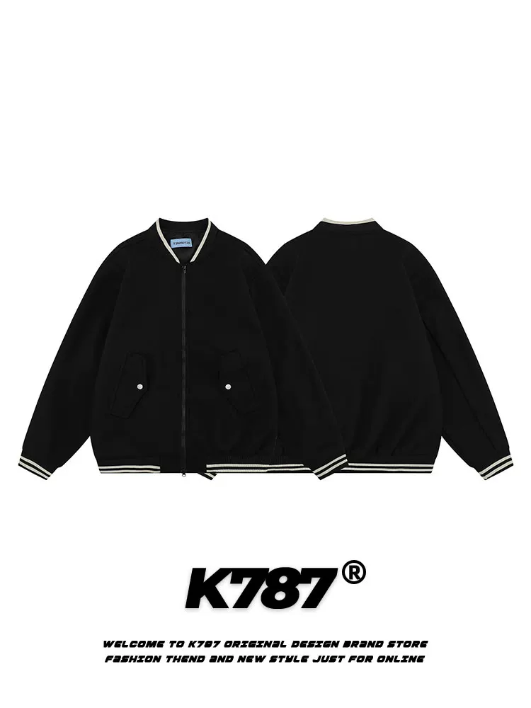 Áo khoác kiểu đại học K787 kiểu Mỹ cổ điển, phối nhiều mảnh ghép, đính khuy, unisex, dáng rộng, đa năng, kiểu áo khoác bóng chày