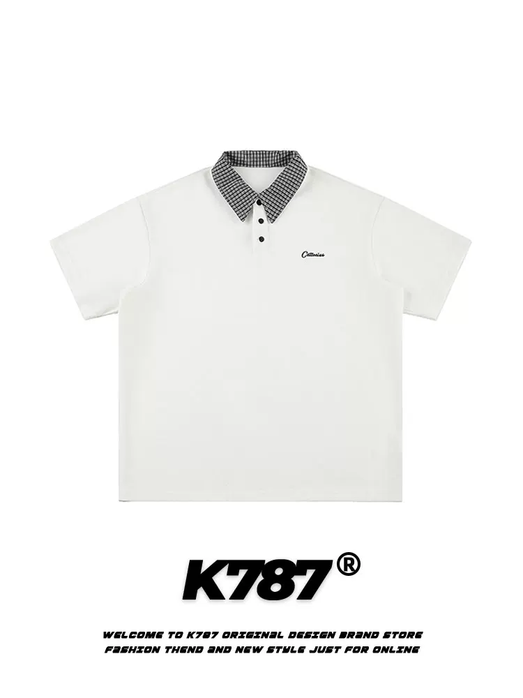 Áo sơ mi POLO nửa tay màu trơn kiểu Mỹ cổ điển K787 dành cho nam và nữ, áo thun ngắn tay đa năng phong cách đại học có cổ áo cặp đôi