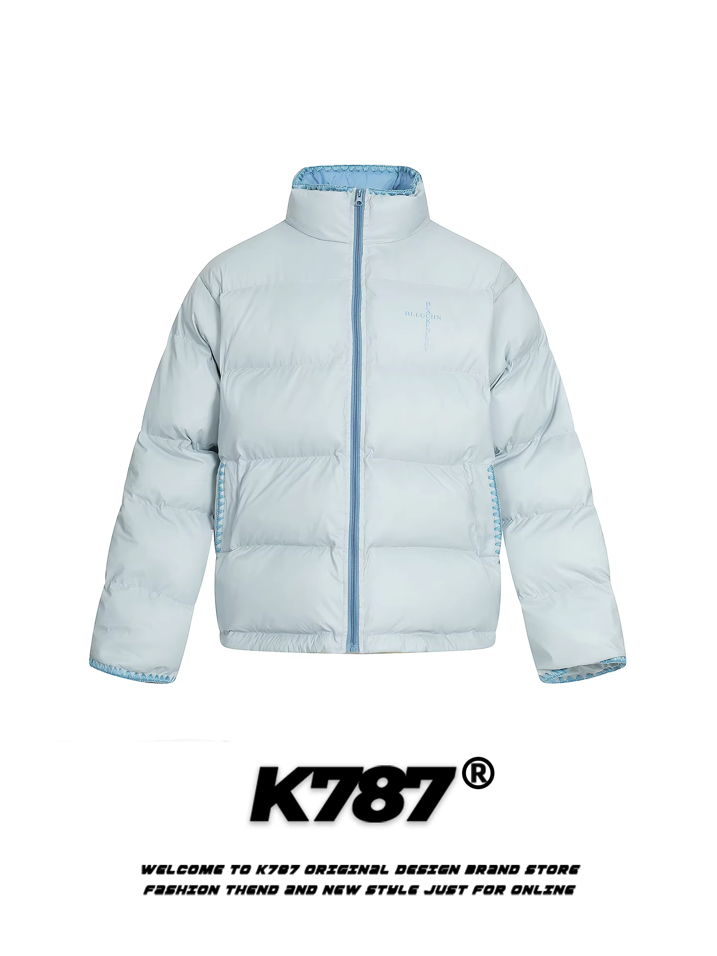 Áo khoác cotton cổ đứng in chữ phong cách Mỹ K787 dành cho nam và nữ, dáng rộng, ấm áp, áo khoác phao cặp đôi hợp thời trang dành cho mùa đông.