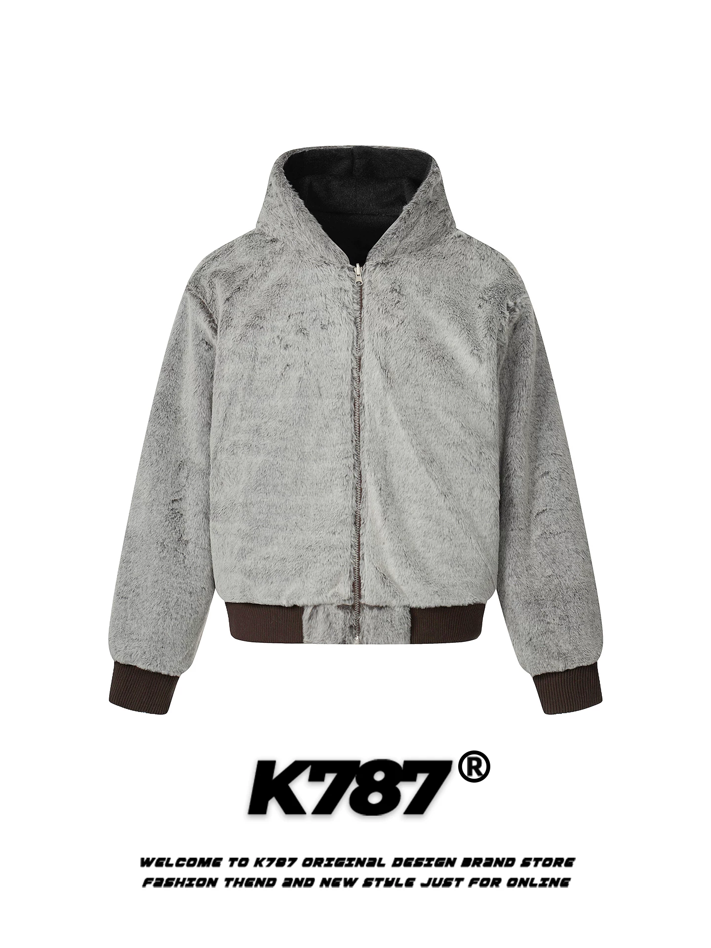 Áo khoác cotton lông giả mink hai mặt kiểu Mỹ cổ điển K787 dành cho nam và nữ, lót lông cừu và dày dặn, áo khoác cotton có mũ thời trang dành cho cặp đôi