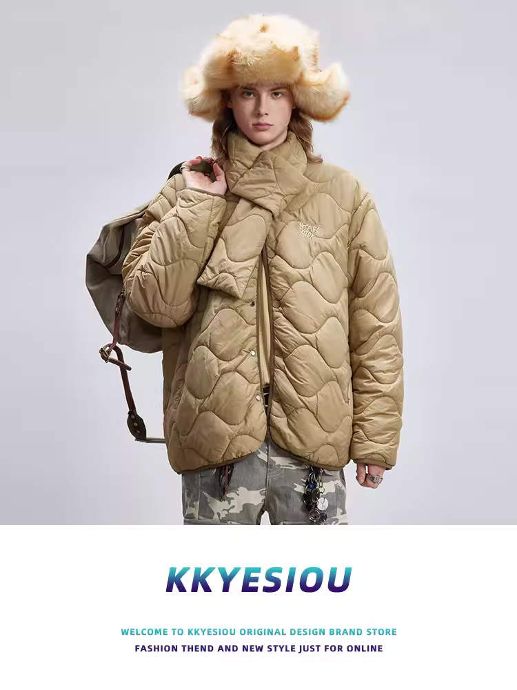 Áo khoác phao dày dặn có mũ trùm đầu tháo rời KKyesiou2024 mùa đông dành cho nam và nữ, kiểu dáng cổ điển Mỹ, chất liệu cotton