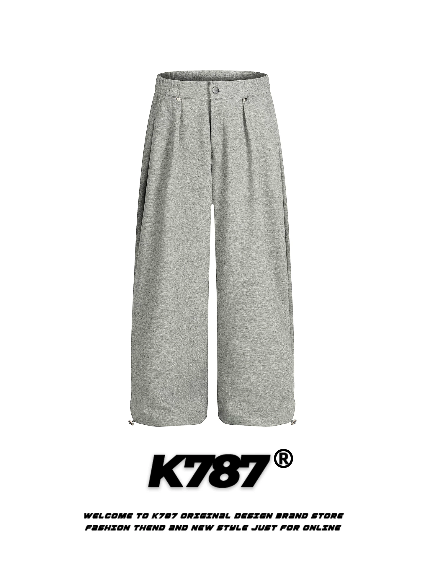Quần thể thao unisex K787 kiểu Mỹ, xếp ly đơn giản, chất liệu mềm mại, dáng rộng, thoải mái, phong cách thể thao, thiết kế ôm dáng.