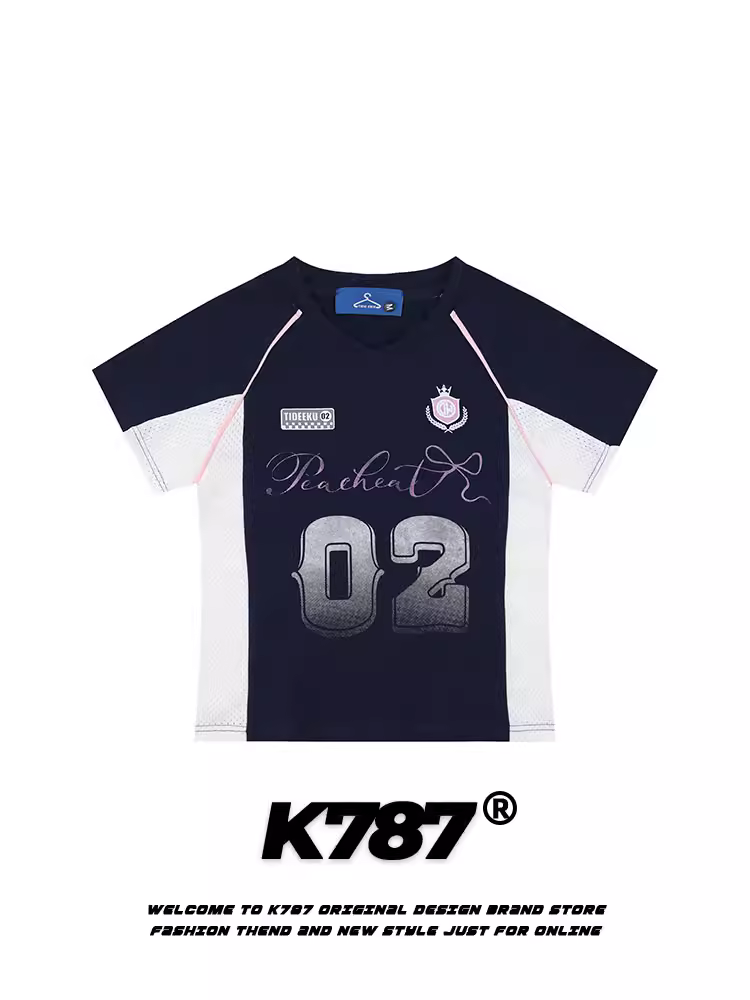 Áo thun thể thao hở vai K787 kiểu dáng thể thao, ôm eo, cổ chữ V khoét lỗ, phong cách BM, phong cách đường phố, thoáng khí, áo thun ngắn tay đa năng dành cho nữ.