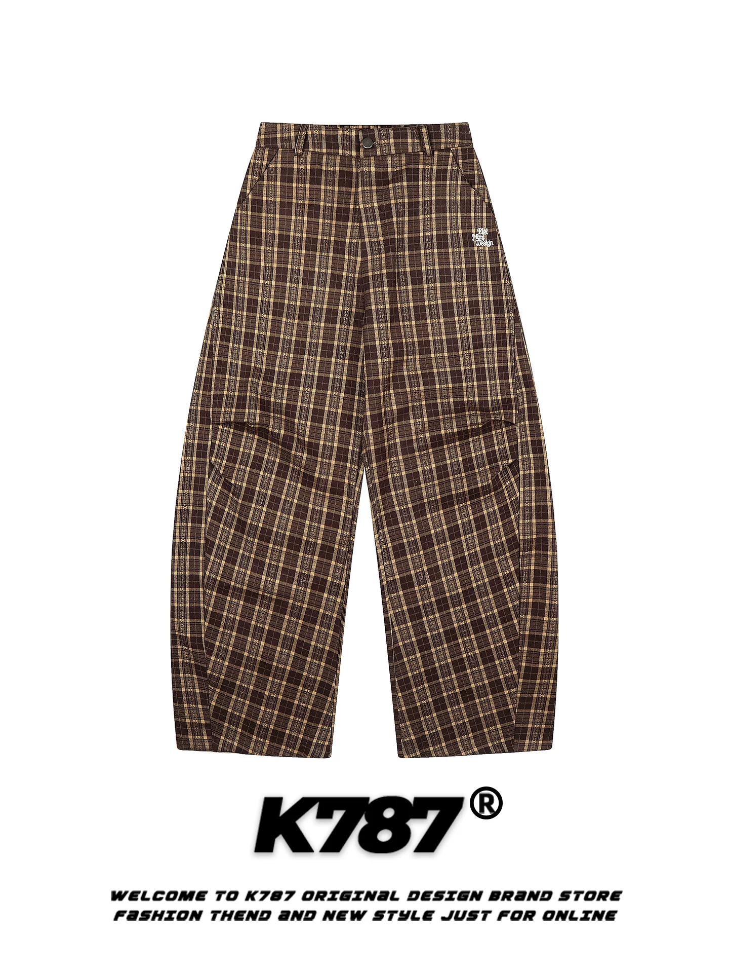 Quần âu kiểu Mỹ K787 phối màu retro, họa tiết ca rô, unisex, dáng rộng, xếp ly, phong cách đường phố, cạp cao, màu đỏ, ống rộng