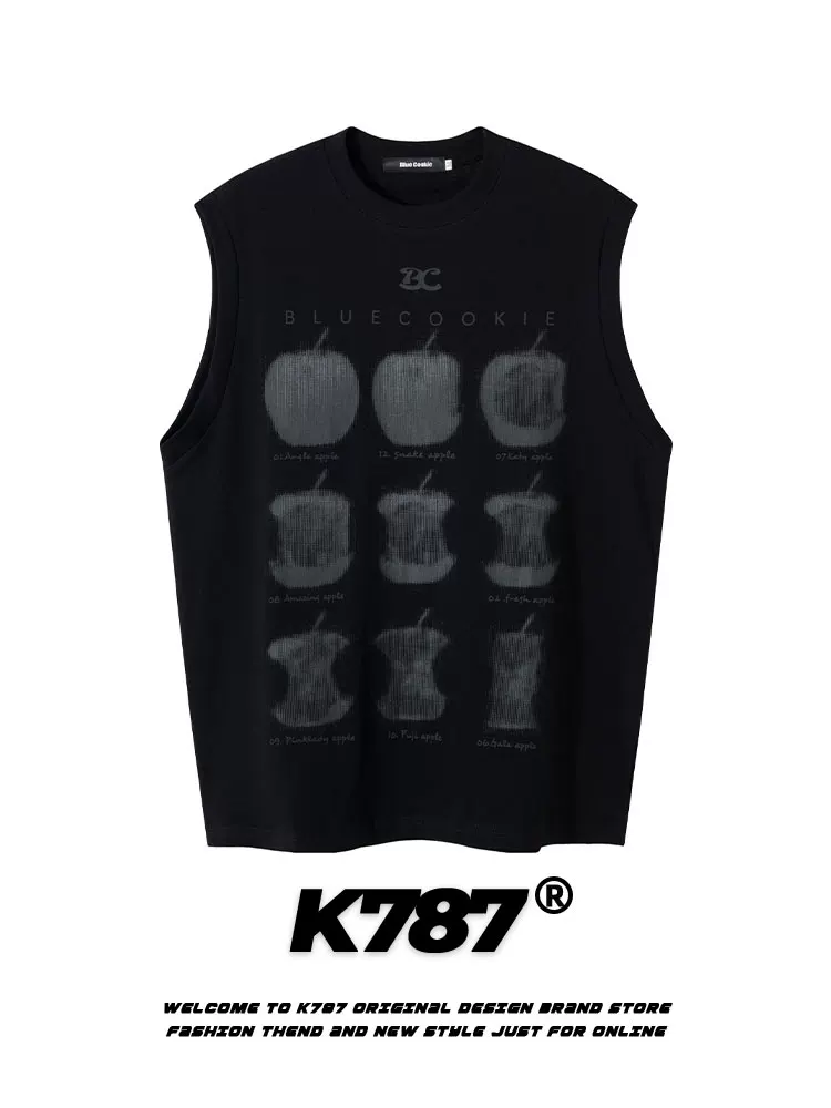 K787 Áo thun in hình quả táo theo phong cách retro Mỹ unisex thể thao đa năng áo lót oversize áo ba lỗ