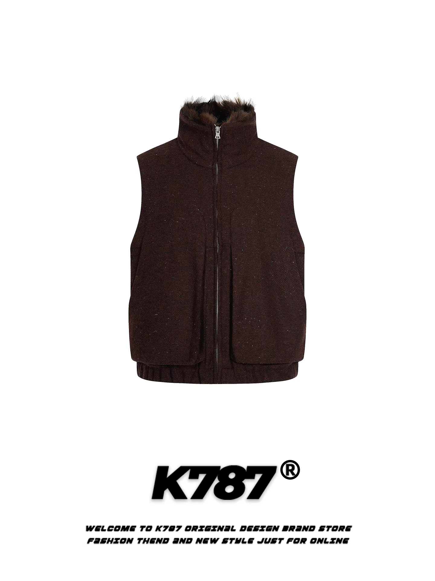 K787 Áo vest cổ đứng cổ lông phong cách cổ điển retro của Mỹ dành cho nam và nữ, dáng rộng, dày dặn, ấm áp, mặc nhiều lớp, áo khoác cotton đôi cho mùa đông.