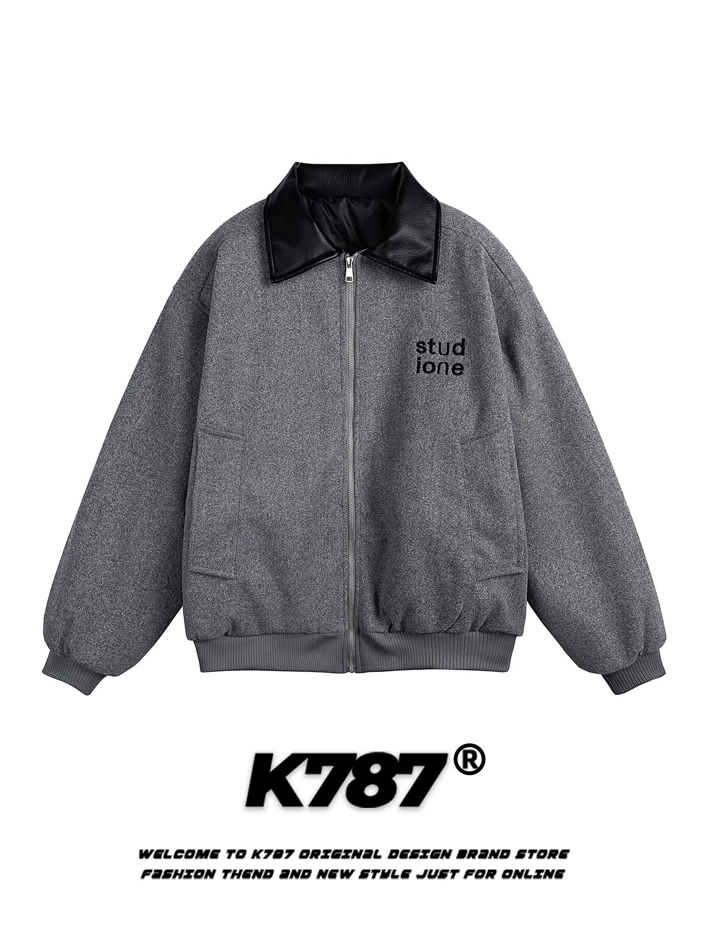 Áo khoác cotton thêu chữ cổ điển kiểu Mỹ K787 dành cho nam và nữ, thương hiệu thời thượng, dáng rộng, phối màu, áo khoác cotton mùa đông ấm áp và dày dặn.