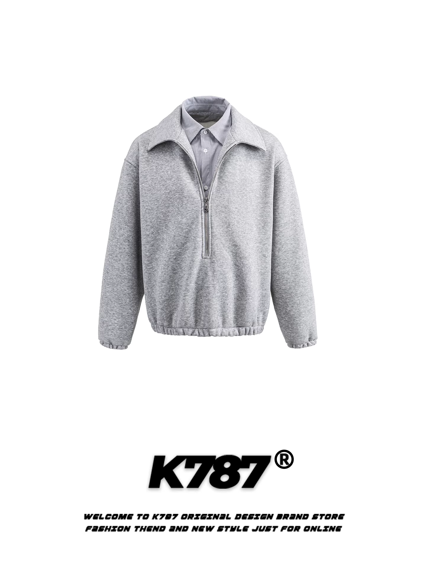 Áo len giả hai mảnh cổ điển kiểu Mỹ K787 dành cho nam và nữ, thiết kế dáng rộng, áo khoác cặp màu xám