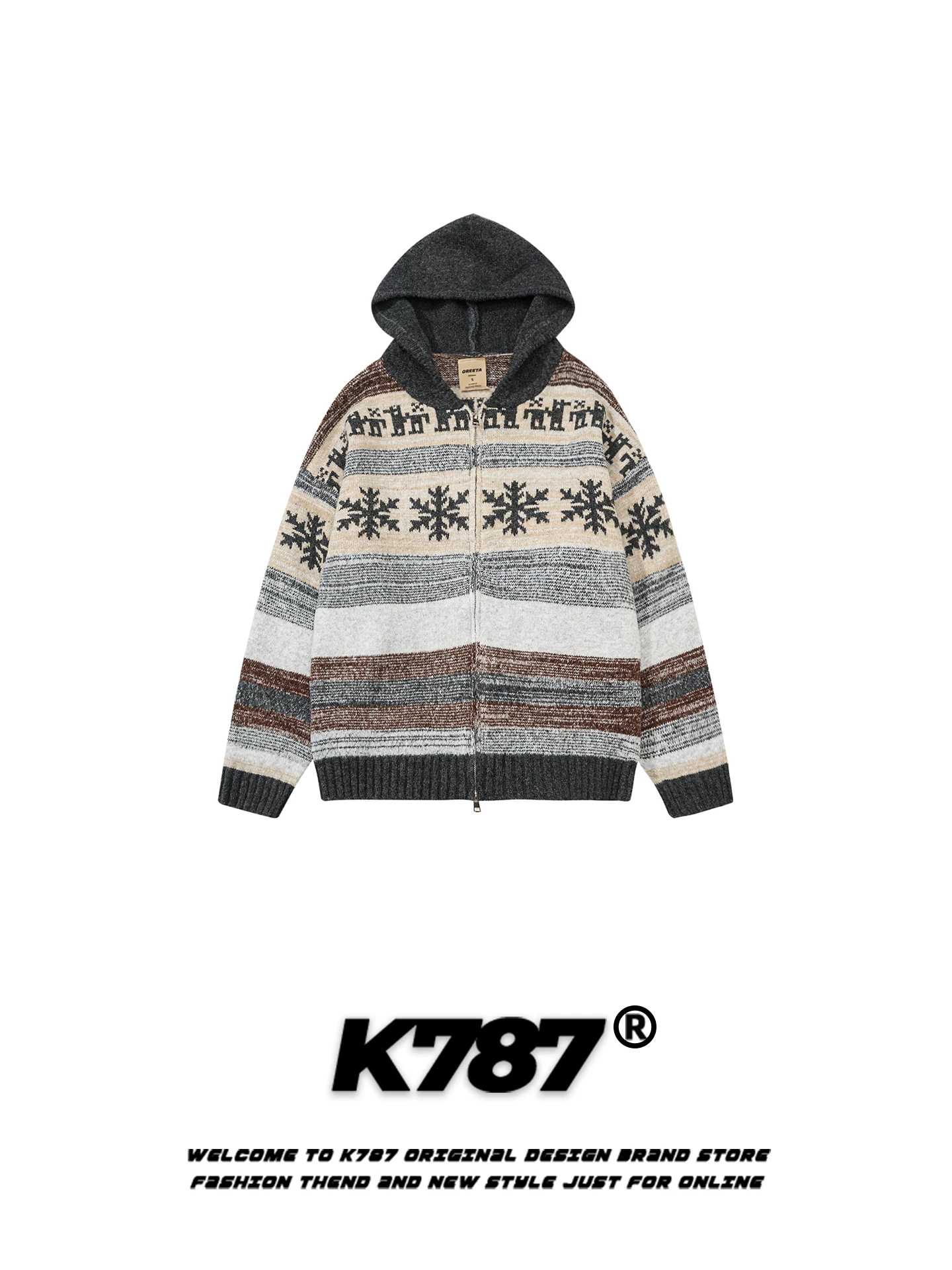 Áo len dệt kim có mũ trùm đầu kiểu cổ điển Mỹ K787 dành cho nam và nữ, áo len cardigan ấm áp, dáng rộng, giản dị, trẻ trung