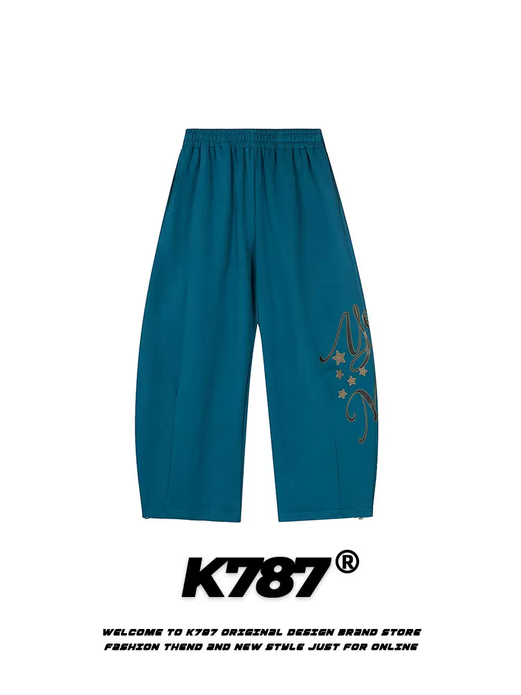 Quần thể thao unisex K787 kiểu Mỹ cổ điển, in chữ bên, dáng rộng, cạp cao, phong cách đường phố, khiêu vũ.