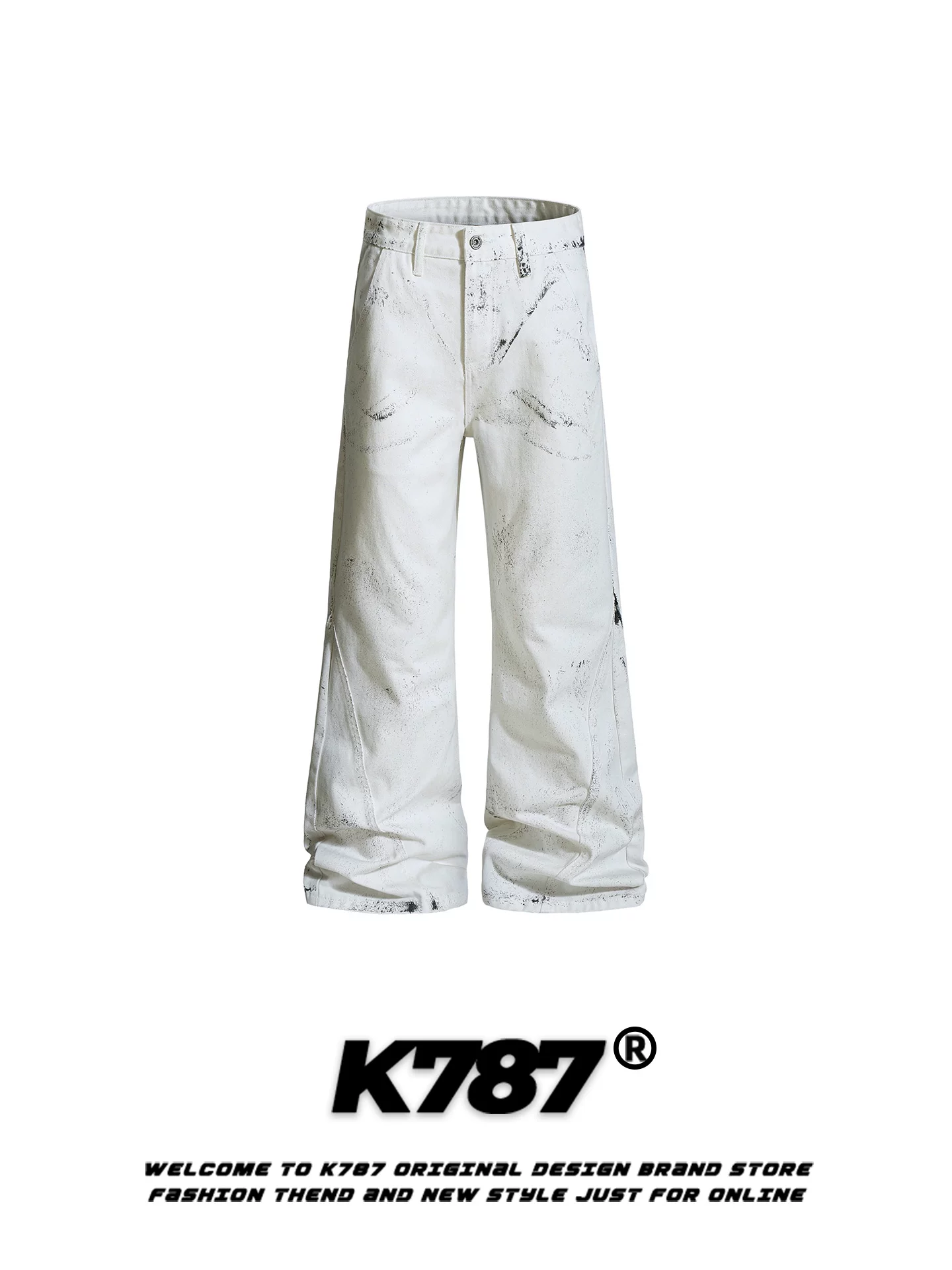 Quần âu kiểu Mỹ K787, thiết kế retro, nhuộm màu cũ kỹ, phong cách casual dành cho nam và nữ, dáng rộng, thời thượng, cạp cao, ống thẳng, tôn dáng, dài chấm đất, ống rộng.