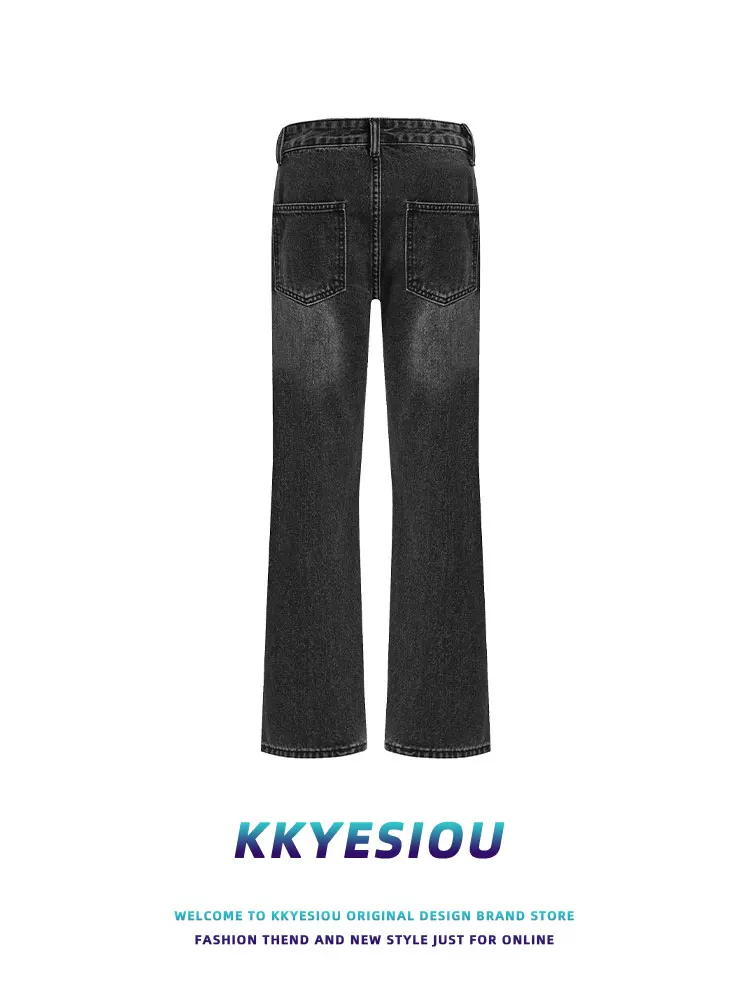Quần jeans unisex dáng thẳng, cạp cao, phối vải, phong cách đường phố hip-hop, chất liệu thô, kiểu dáng retro thời thượng của thương hiệu KKyesiou Mỹ.