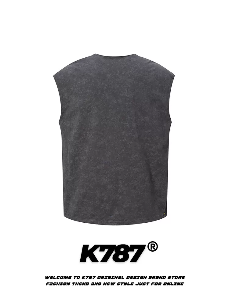 Áo gile không tay unisex phong cách retro Mỹ, in chữ kiểu cũ, phong cách đường phố thể thao, cổ điển K787