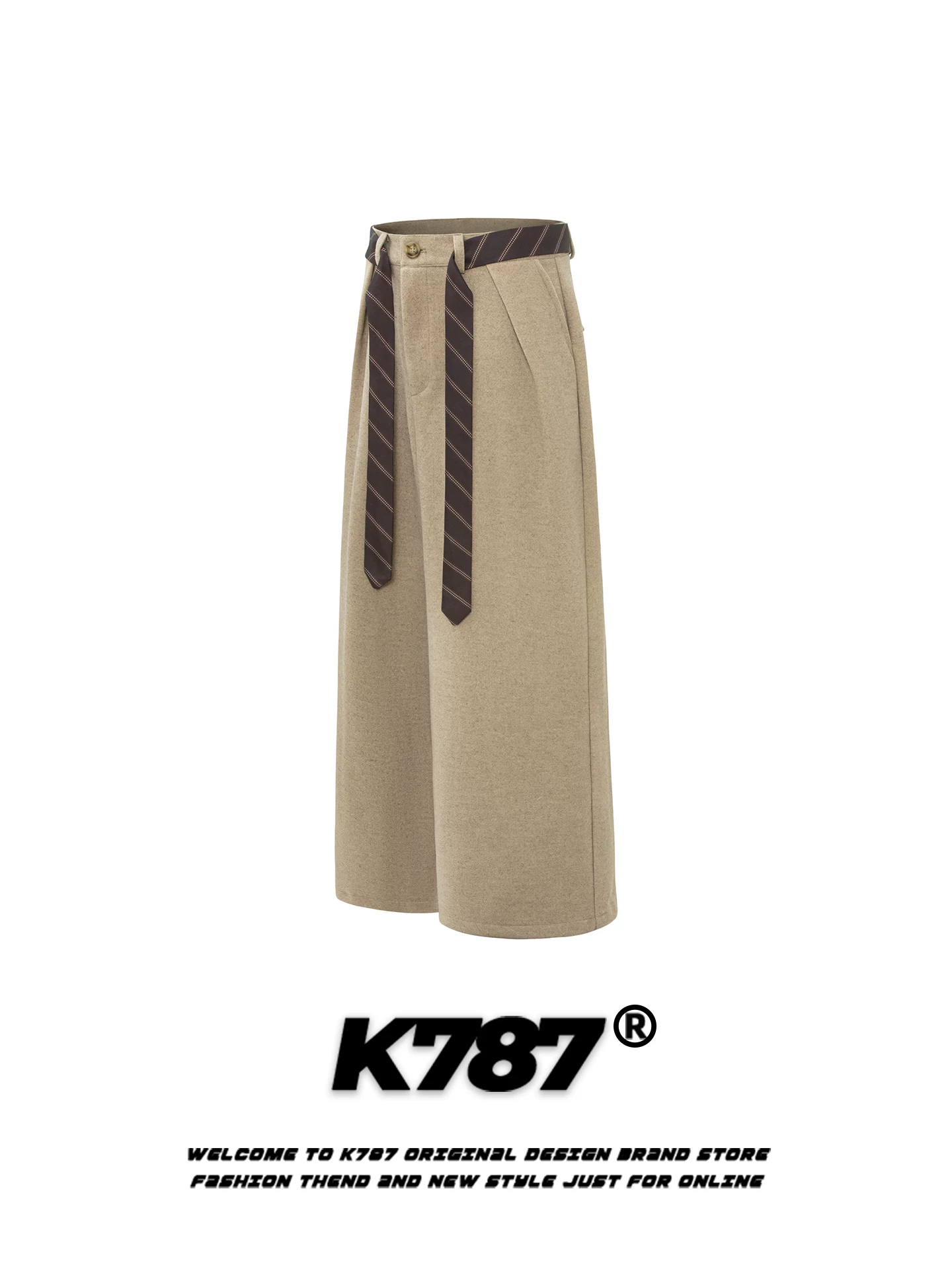 Quần dài dáng rộng phong cách Anh quốc, chất liệu trơn màu, kiểu dáng retro Mỹ, có dây lưng, unisex, K787