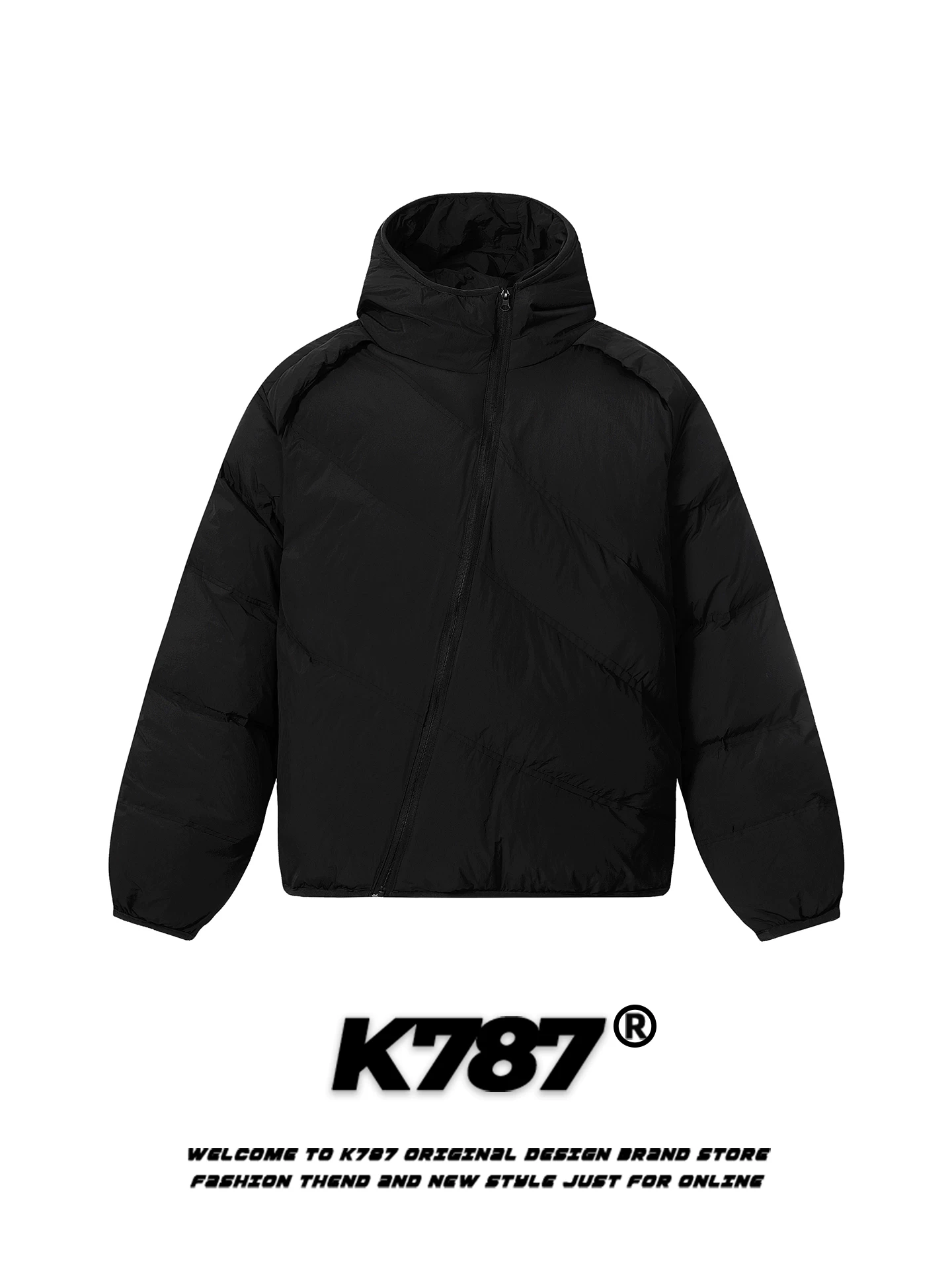 K787 Áo khoác cotton có khóa kéo chéo dày dặn theo phong cách retro của Mỹ dành cho nam và nữ, áo khoác phao có mũ trùm đầu màu trơn, áo khoác đôi.