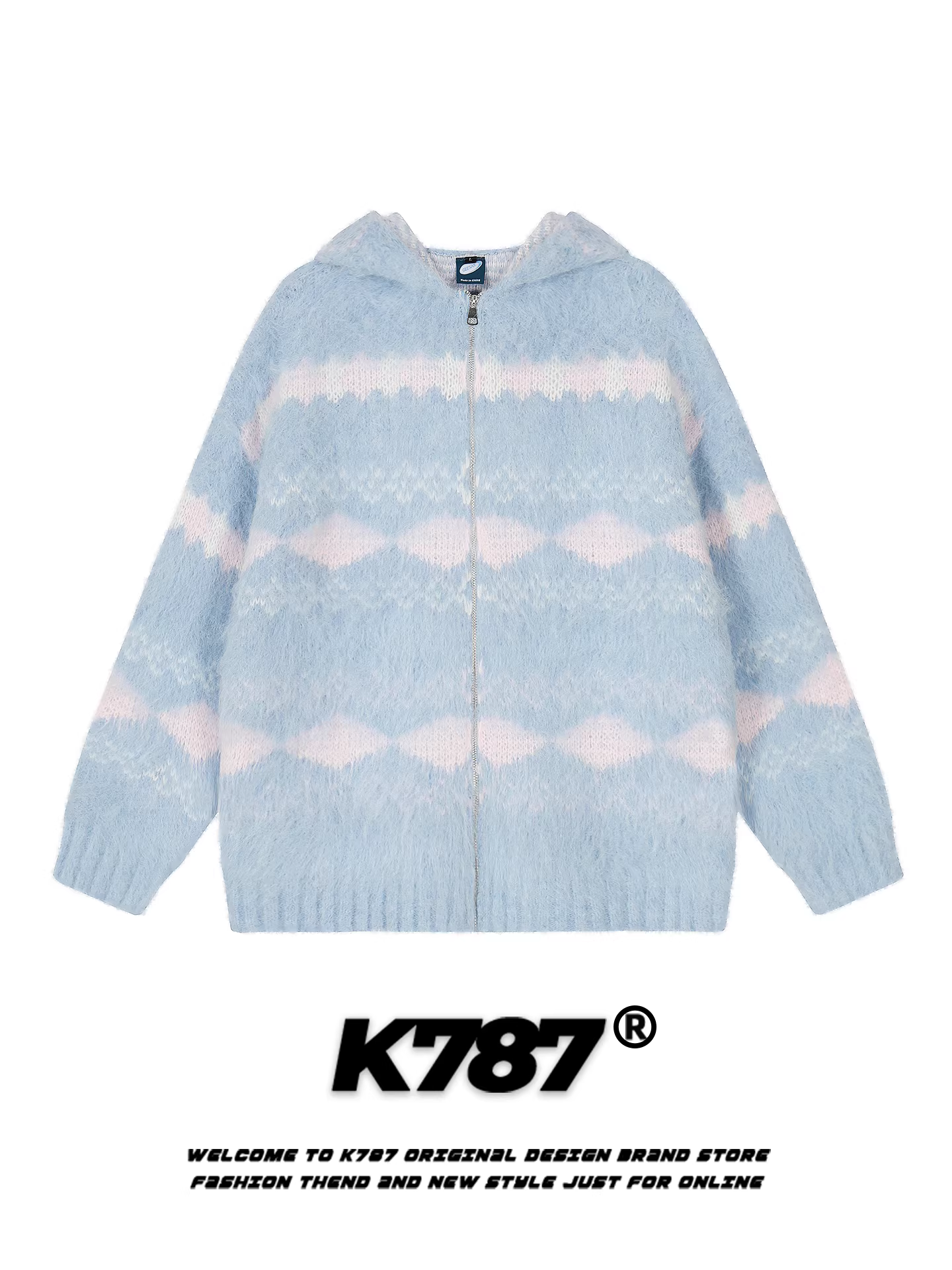 Áo len có mũ trùm đầu kiểu Mỹ cổ điển K787 dành cho nam và nữ, kiểu dáng rộng rãi và thoải mái, áo khoác dệt kim ấm áp dành cho cặp đôi