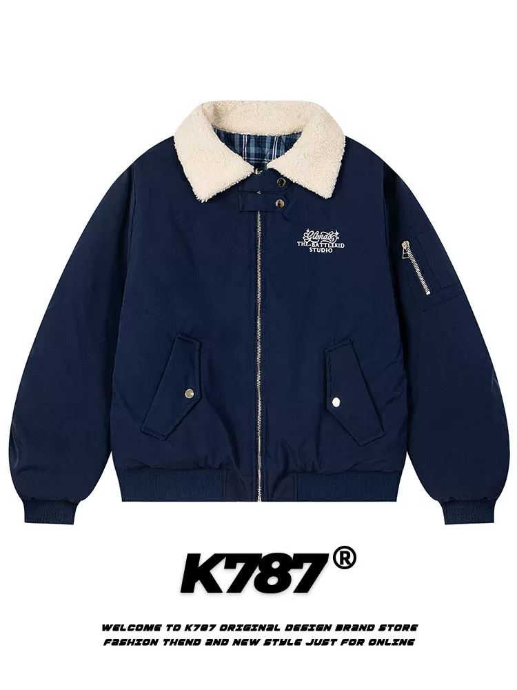 Áo khoác len cừu K787 kiểu Mỹ cổ điển, chất liệu cotton dày dặn, có thể mặc hai mặt, họa tiết ca rô, dành cho cả nam và nữ.