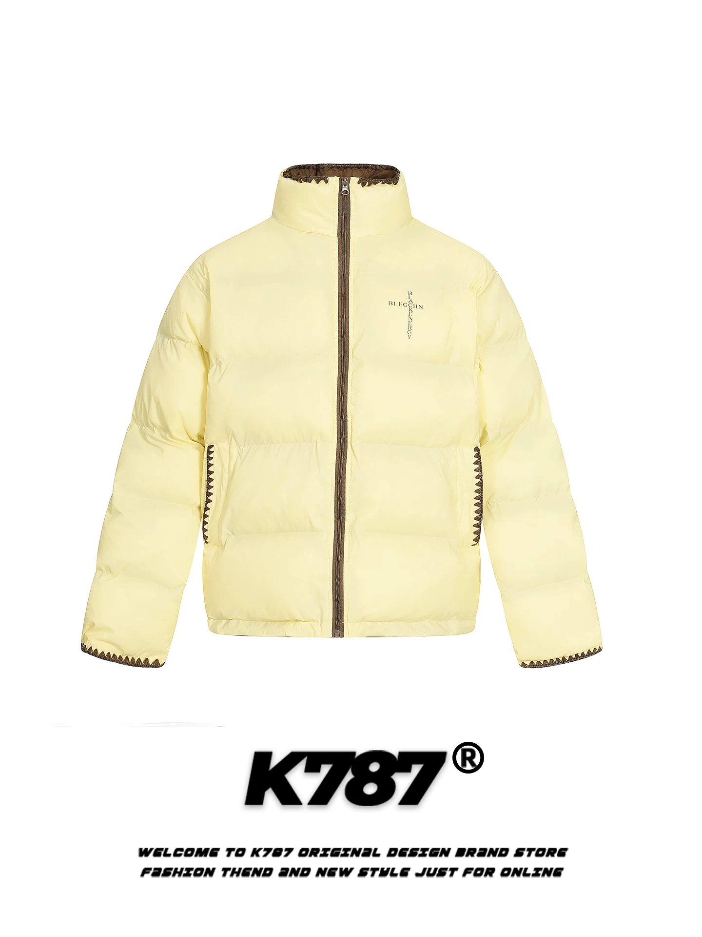 Áo khoác cotton cổ đứng in chữ phong cách Mỹ K787 dành cho nam và nữ, dáng rộng, ấm áp, áo khoác phao cặp đôi hợp thời trang dành cho mùa đông.