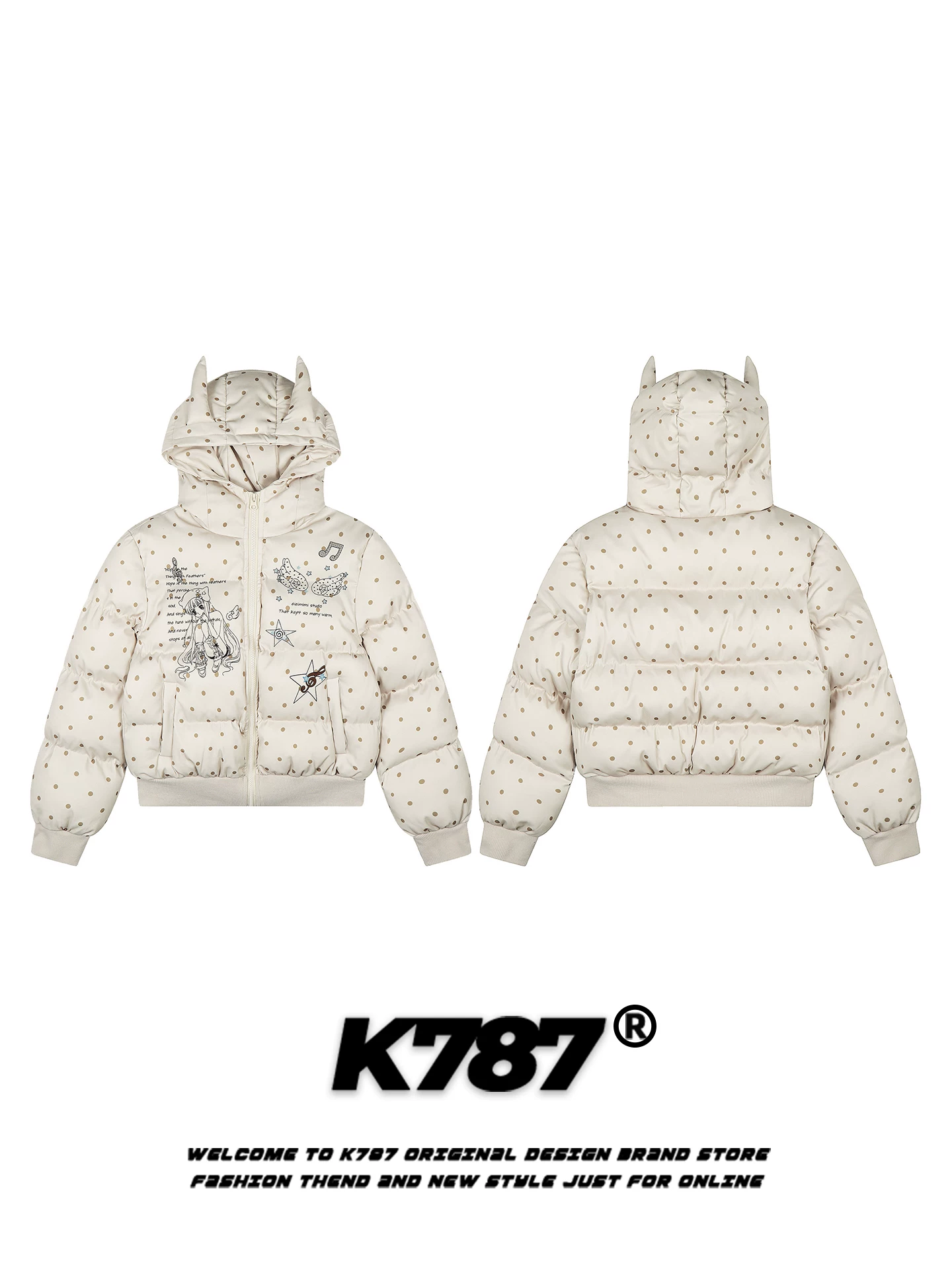 Áo khoác cotton có mũ trùm đầu kiểu Mỹ K787 dành cho nữ, phong cách cô gái ngọt ngào giảm tuổi tác, áo khoác cotton ngắn ấm áp giản dị.