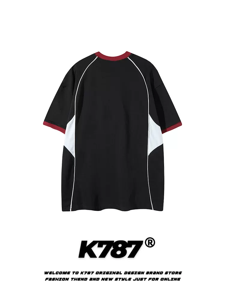 K787 Áo thun thể thao cổ điển kiểu Mỹ đa năng phối màu ngắn tay unisex blokecore áo thun cặp đôi jersey tee