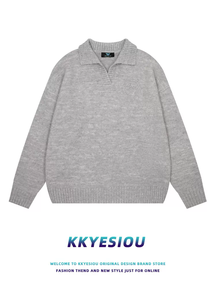Áo len dệt kim đa năng phong cách Nhật Bản KKyesiou, kiểu dáng cổ trụ, unisex, màu trơn, mùa thu đông, áo khoác cặp đôi