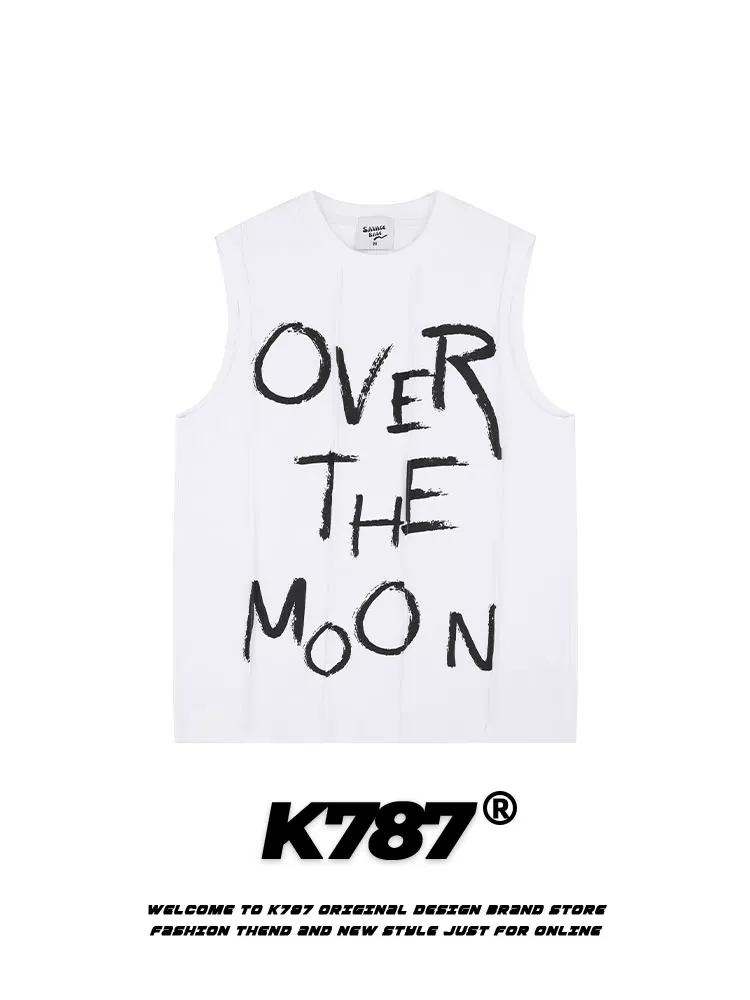 K787 Áo vest thể thao phong cách retro Mỹ, họa tiết graffiti vui nhộn, unisex, đa năng, không tay, áo lót rộng rãi