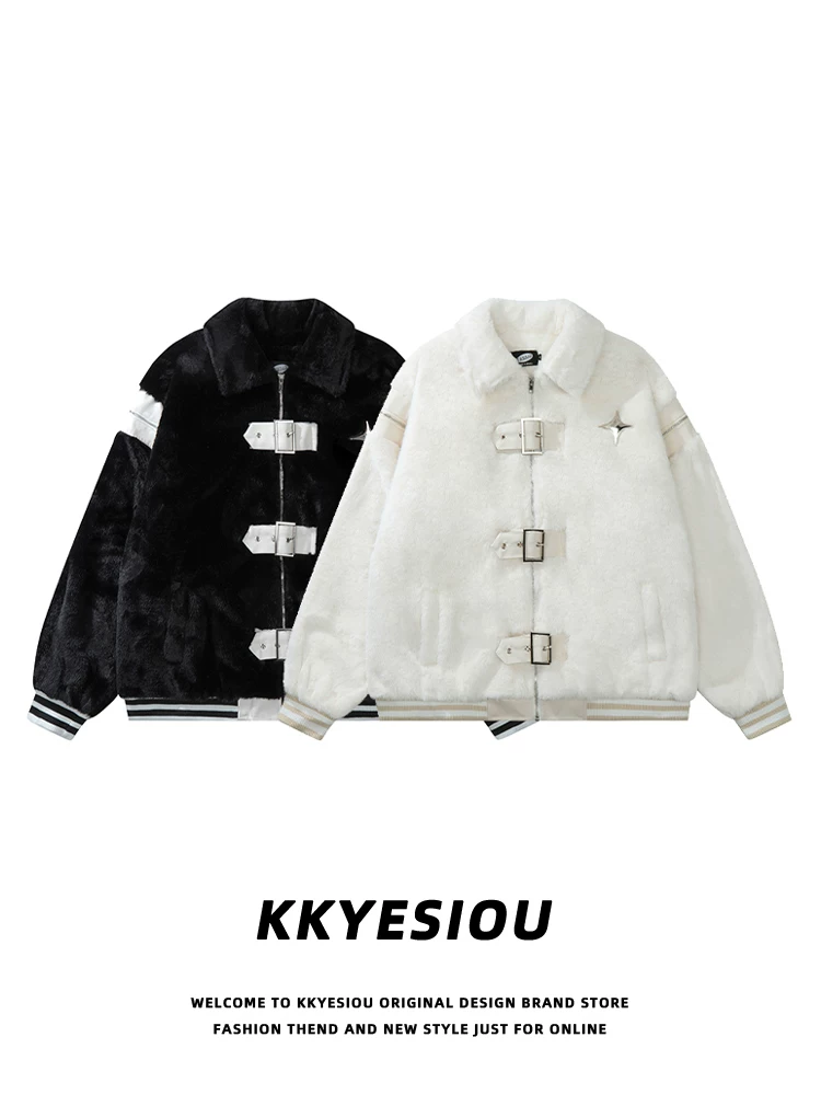 Áo khoác cặp đôi chất liệu len cừu kiểu Mỹ cổ điển, phong cách preppy, dày dặn, chất liệu cotton, dành cho nam và nữ, mùa thu đông 2023