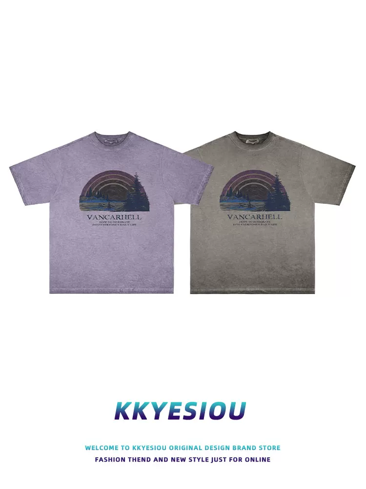 Áo thun ngắn tay in hình thương hiệu KKyesiou theo phong cách retro của Mỹ dành cho nam và nữ áo đôi dáng rộng đa năng