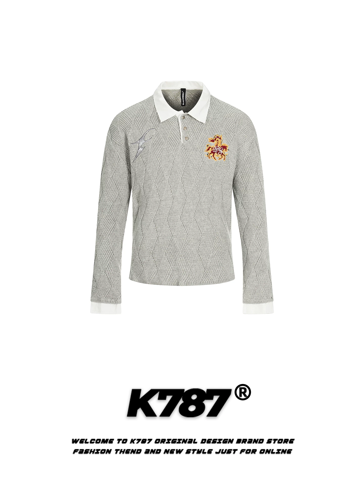 Áo len dệt kim cổ polo thêu kim cương kiểu Mỹ cổ điển K787 dành cho nam và nữ, kiểu dáng rộng rãi và thoải mái, ấm áp và dễ chịu.