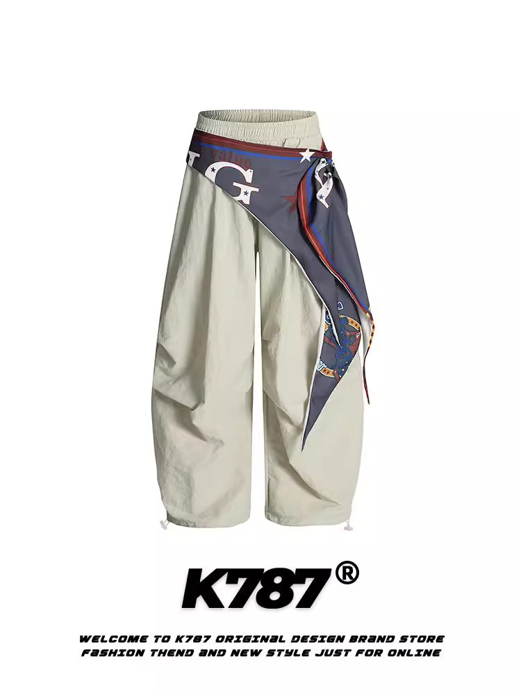 Quần cargo xếp ly kiểu Mỹ cổ điển K787, thiết kế cắt xéo, unisex, phong cách hip-hop đường phố, dáng rộng, thoải mái.