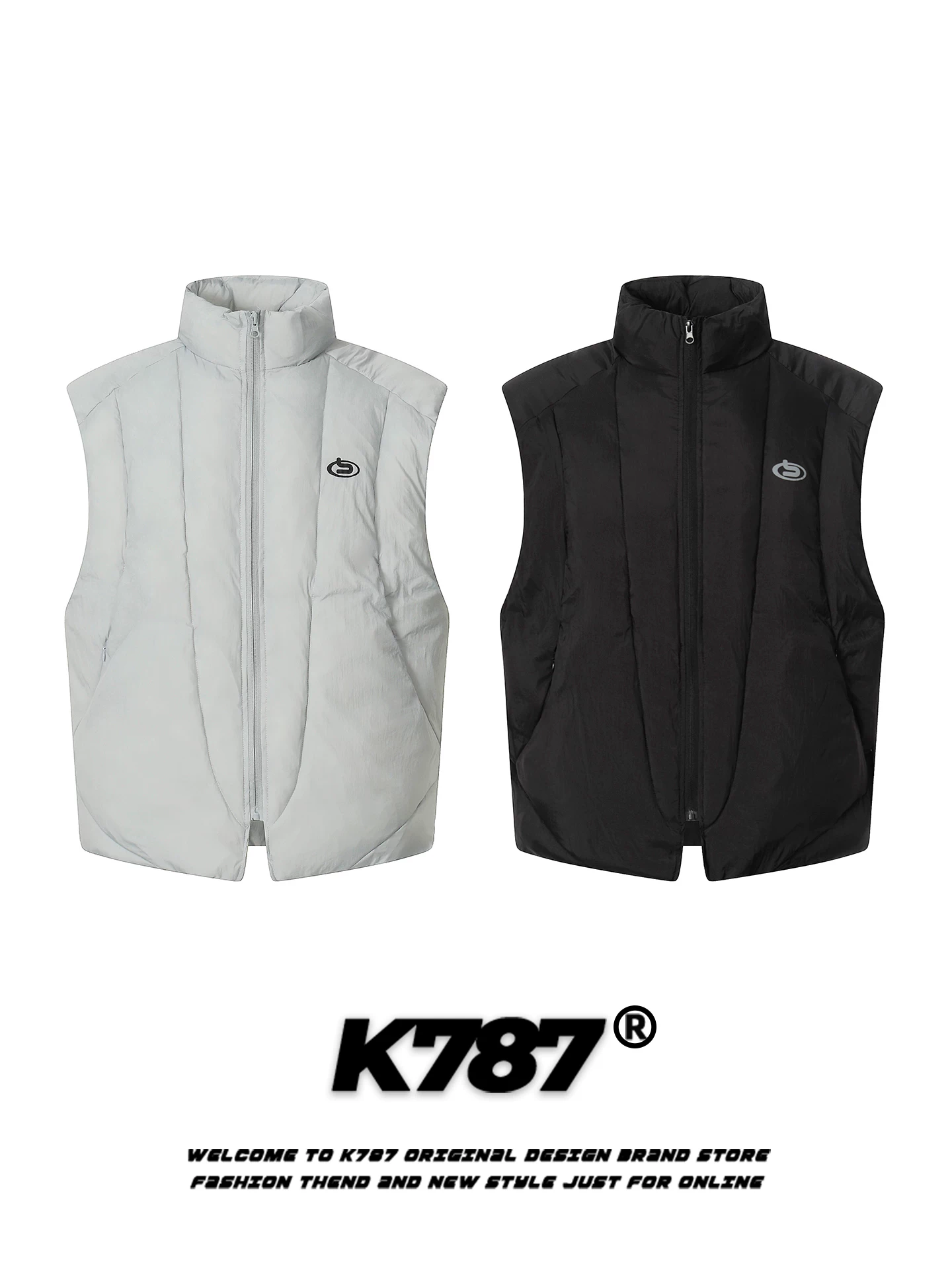 K787 Áo vest cổ đứng cleanfit cổ điển kiểu Mỹ dành cho nam và nữ, áo khoác cotton không tay dáng rộng giản dị ấm áp theo xu hướng quốc gia