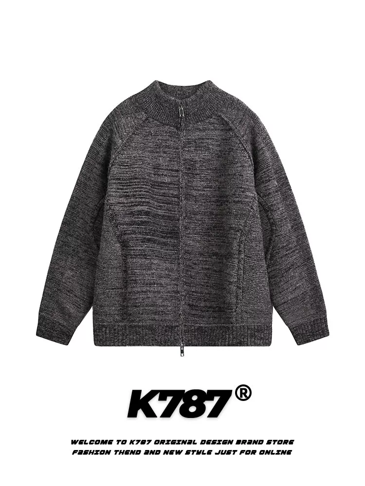 Áo len cổ tròn kiểu dáng retro Mỹ K787, phối màu ghép mảnh, dành cho nam và nữ, phong cách đơn giản, thoải mái, dáng rộng, chất liệu dệt kim.