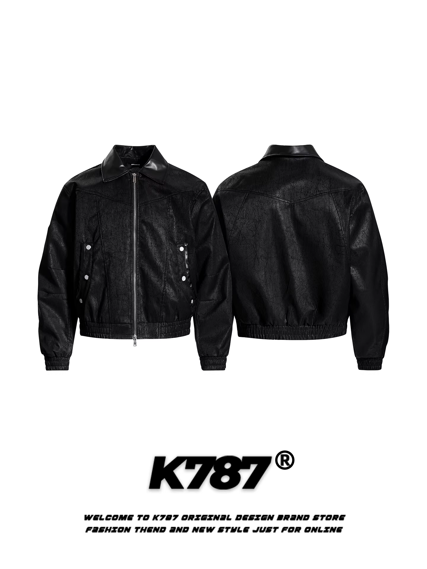 Áo khoác da PU phối màu kiểu Mỹ cổ điển K787, unisex, phong cách đường phố, áo khoác biker cá tính, áo đôi thời thượng