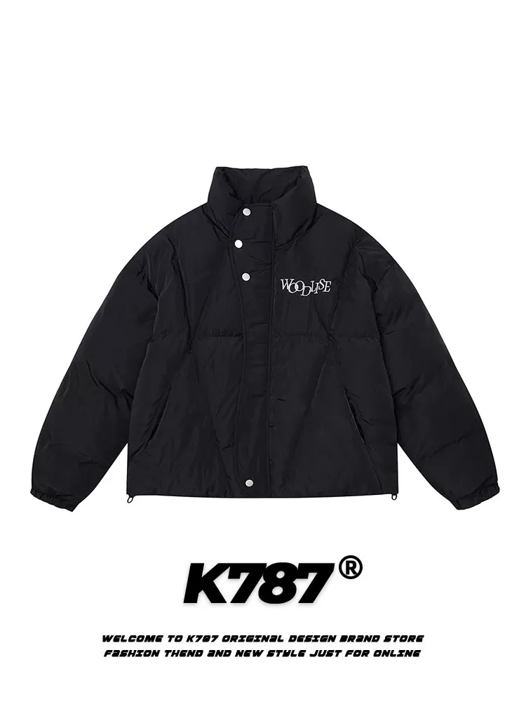 K787 Áo khoác cotton dày có cổ đứng kiểu cổ điển Mỹ dành cho nam và nữ, quần áo cotton thêu màu trơn theo xu hướng dân tộc dành cho cặp đôi.