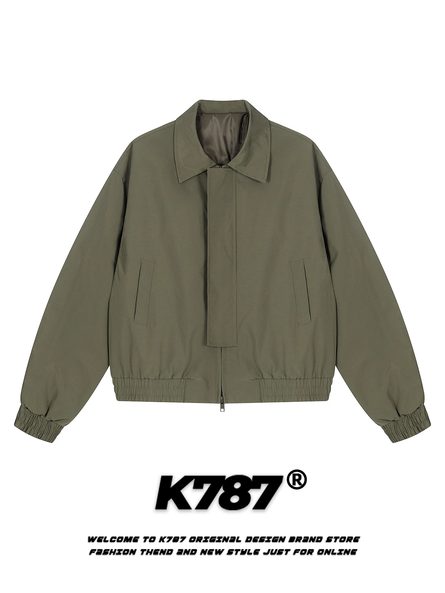 Áo khoác phi công cổ điển kiểu Mỹ K787 dành cho nam và nữ, áo khoác cardigan màu xám đơn giản và rộng rãi dành cho cặp đôi