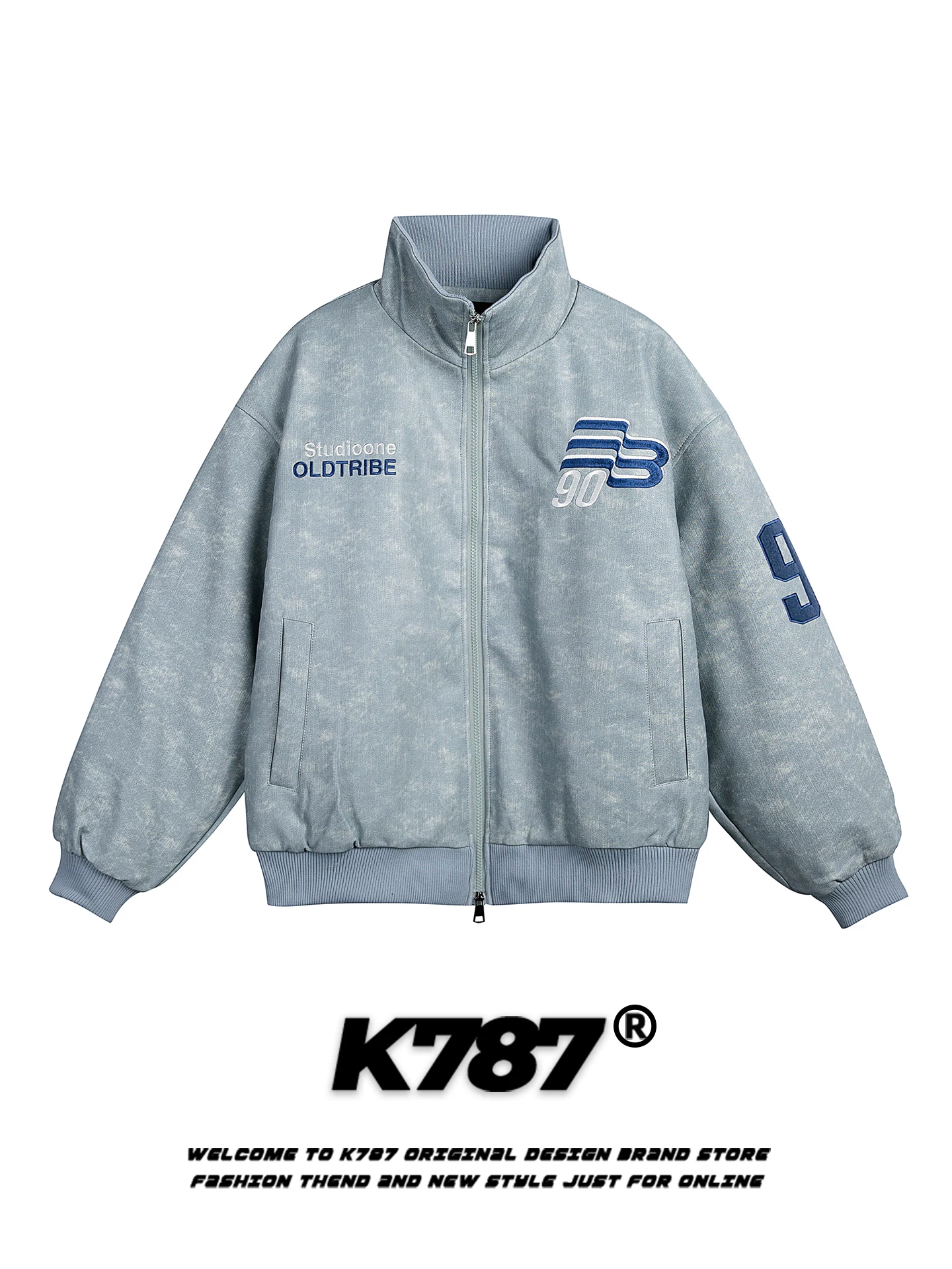 Áo khoác cotton cổ đứng thêu chữ kiểu Mỹ cổ điển K787, chất liệu cotton dày dặn, ấm áp, kiểu dáng unisex, thương hiệu thời thượng, rộng rãi.