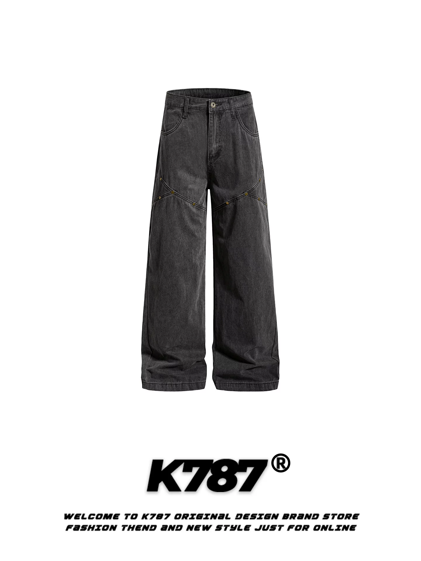 Quần cargo unisex dáng rộng, màu phối, kiểu dáng retro Mỹ, chất liệu rivet, thiết kế deconstructed, dài chấm đất, dáng thẳng, tôn dáng, phong cách casual.