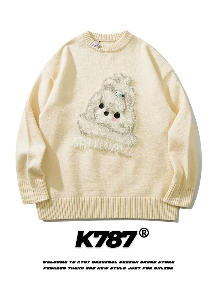 K787 Áo len chui đầu Gentle Dopamine Dog Year of Birth dành cho nam và nữ 2025 Thu/Đông Cặp đôi đồ dệt kim màu đỏ