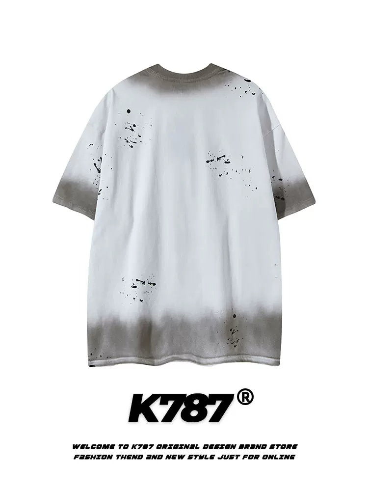 K787 Áo thun ngắn tay phong cách retro hoạt hình vui nhộn hip-hop dành cho nam và nữ có in hình mèo chuyển màu Áo thun cặp đôi