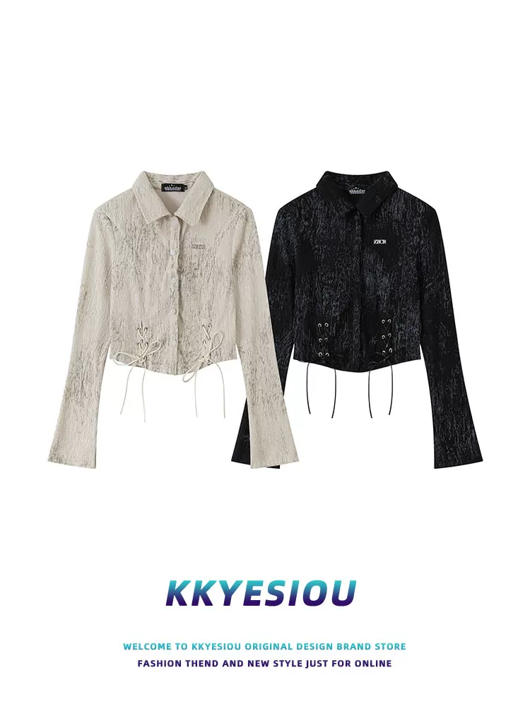 Áo sơ mi ngắn tay kiểu dây buộc phong cách BM cá tính KKyesiou dành cho nữ, kiểu dáng đường phố cao cấp, áo khoác dài tay mới mùa xuân 2024