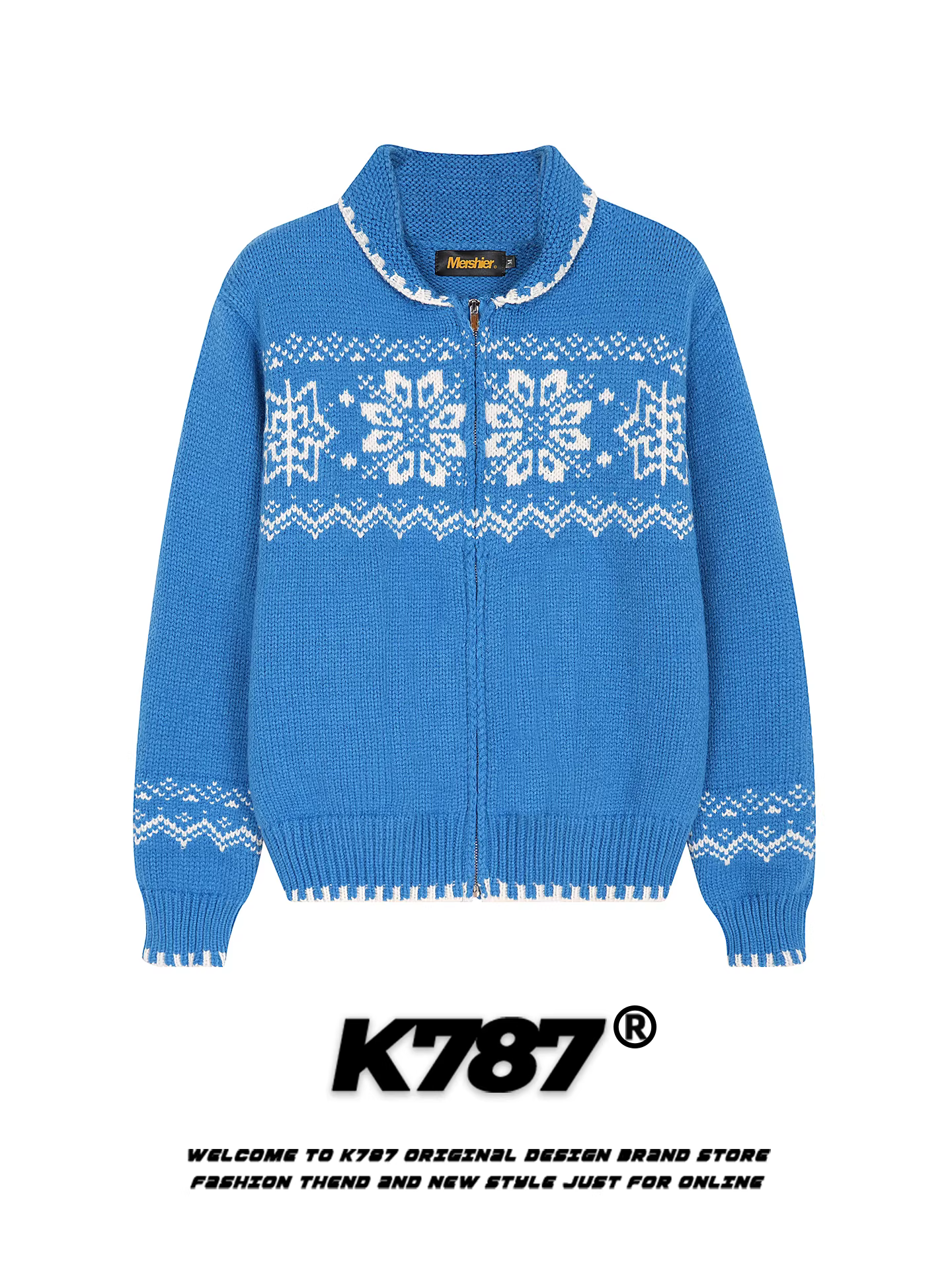 Áo len cổ trụ dệt jacquard kiểu Mỹ cổ điển K787 dành cho nữ, phong cách mùa thu đông, kiểu dáng thoải mái, áo khoác len đôi ấm áp